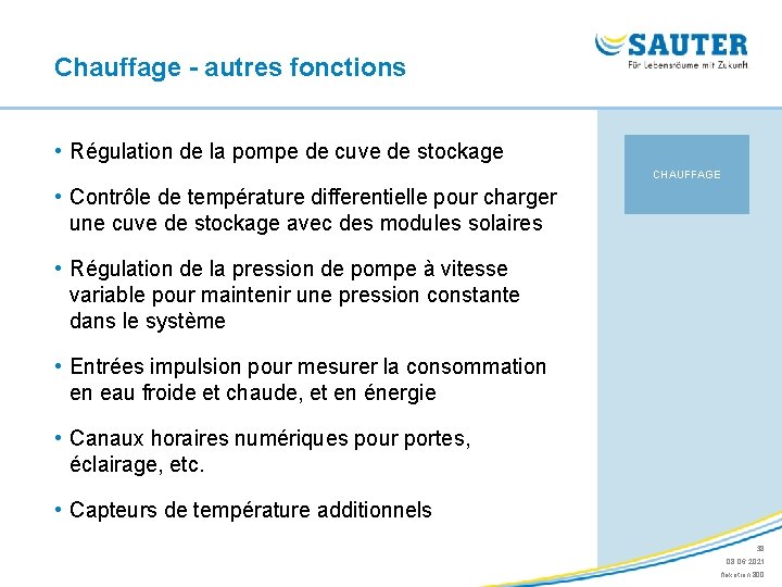 Chauffage - autres fonctions • Régulation de la pompe de cuve de stockage CHAUFFAGE