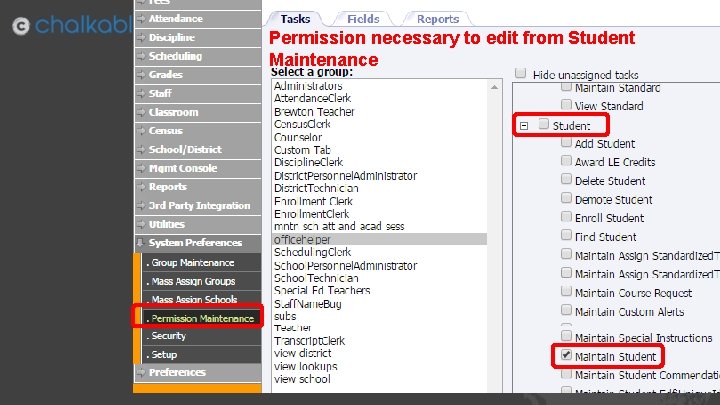 Permission necessary to edit from Student Maintenance 