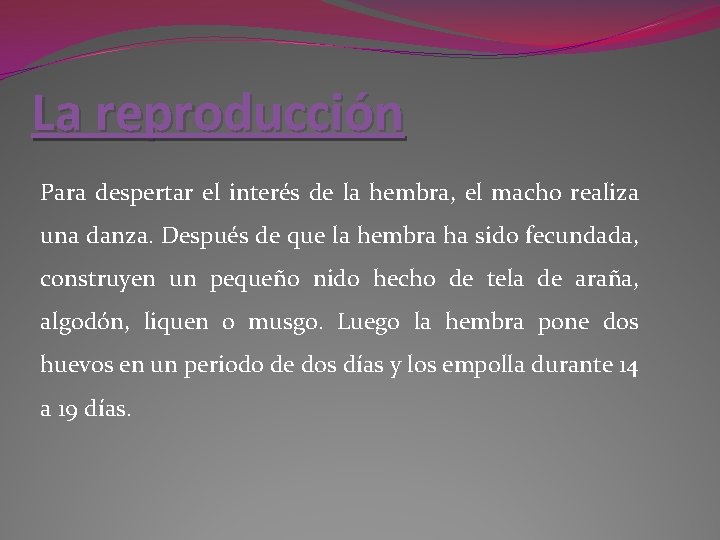 La reproducción Para despertar el interés de la hembra, el macho realiza una danza.