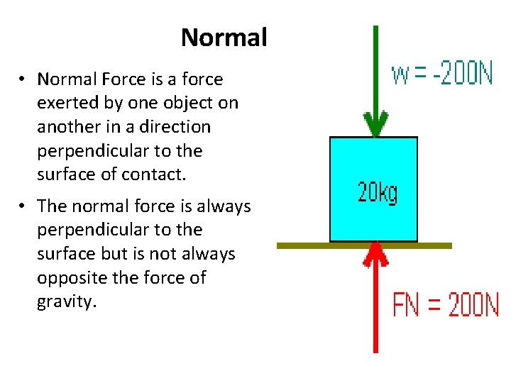 Normal Force • Normal Force is a force exerted by one object on another