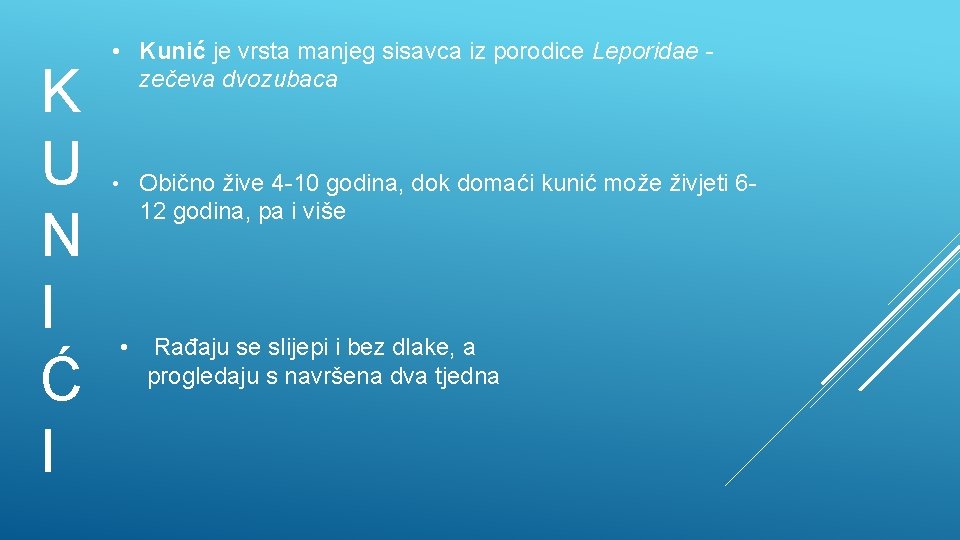 K U N I Ć I • Kunić je vrsta manjeg sisavca iz porodice