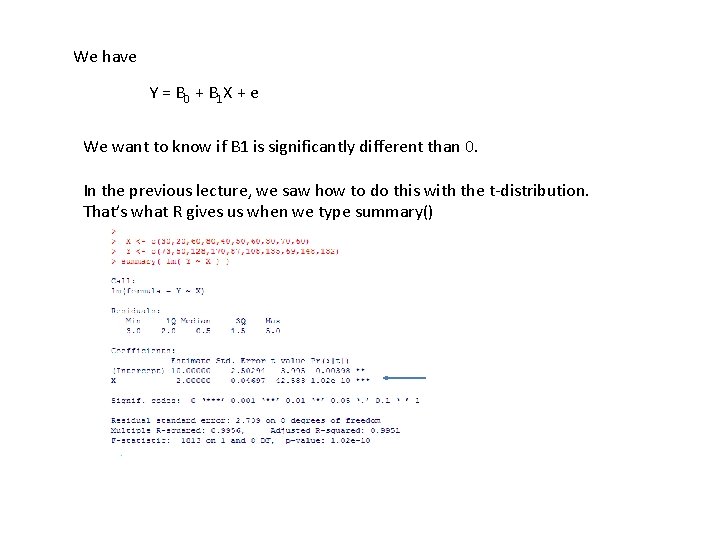 We have Y = B 0 + B 1 X + e We want We have Y = B 0 + B 1 X + e We want