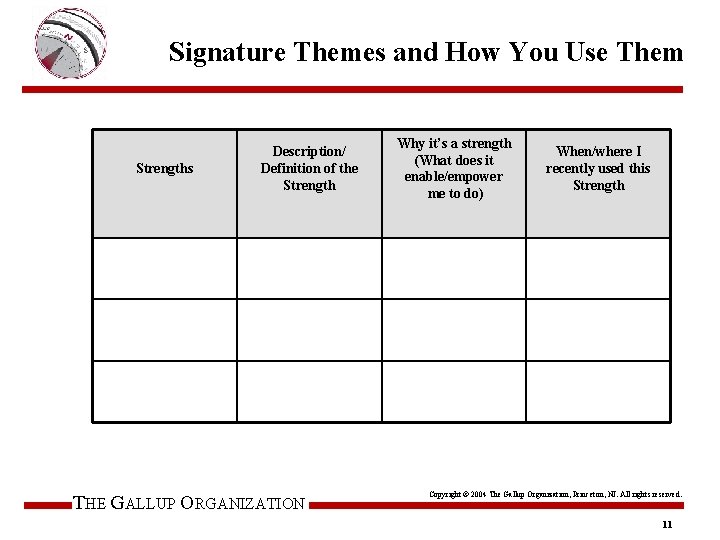 Signature Themes and How You Use Them Strengths Description/ Definition of the Strength THE