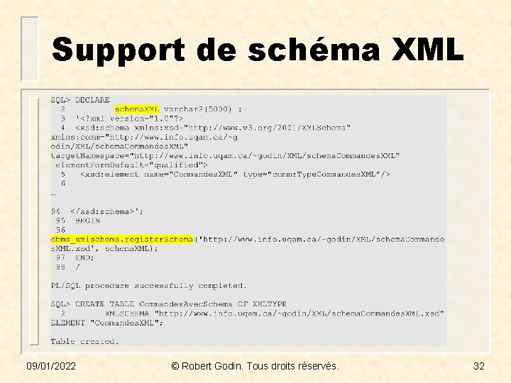 Support de schéma XML 09/01/2022 © Robert Godin. Tous droits réservés. 32 
