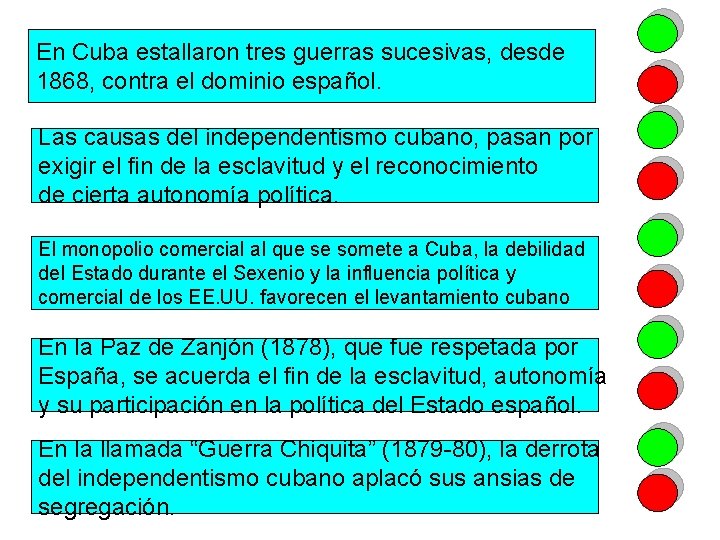 En Cuba estallaron tres guerras sucesivas, desde 1868, contra el dominio español. Las causas