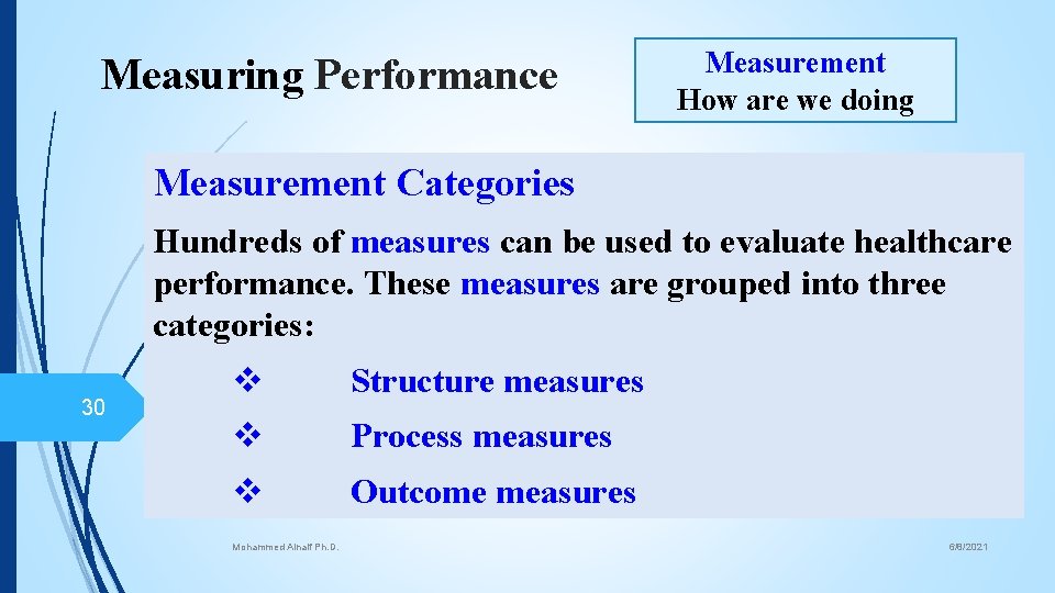 Measuring Performance Measurement How are we doing Measurement Categories Hundreds of measures can be