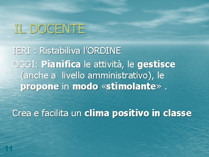 IL DOCENTE IERI : Ristabiliva l’ORDINE OGGI: Pianifica le attività, le gestisce (anche a