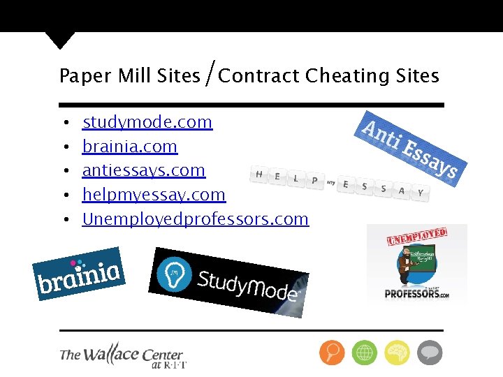 Paper Mill Sites/Contract Cheating Sites • • • studymode. com brainia. com antiessays. com