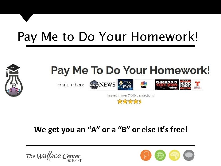 Pay Me to Do Your Homework! • Cheating Your Way to an “A” We