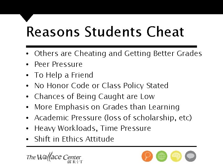 Reasons Students Cheat • • • Others are Cheating and Getting Better Grades Peer