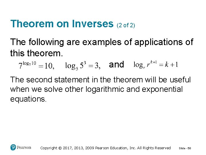 Theorem on Inverses (2 of 2) The following are examples of applications of this