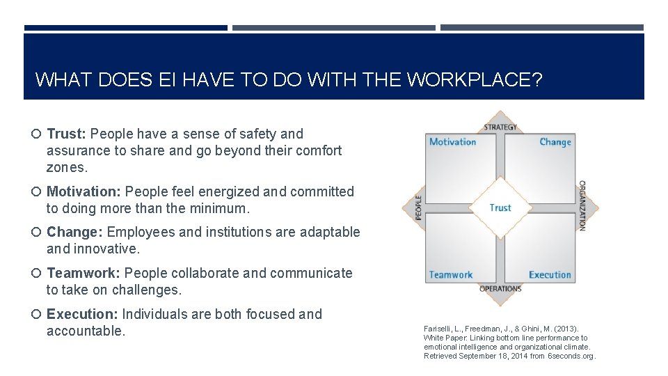 WHAT DOES EI HAVE TO DO WITH THE WORKPLACE? Trust: People have a sense
