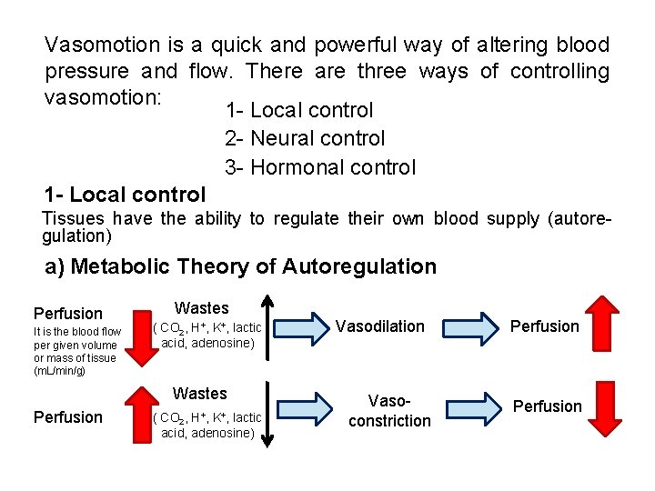 Vasomotion is a quick and powerful way of altering blood pressure and flow. There Vasomotion is a quick and powerful way of altering blood pressure and flow. There