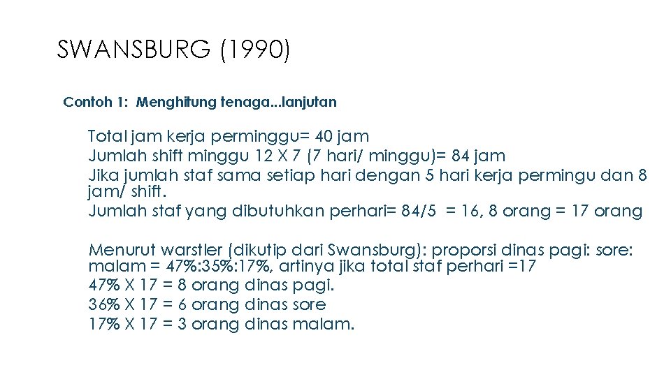 SWANSBURG (1990) ◦ Contoh ◦ ◦ 1: Menghitung tenaga. . . lanjutan Total jam
