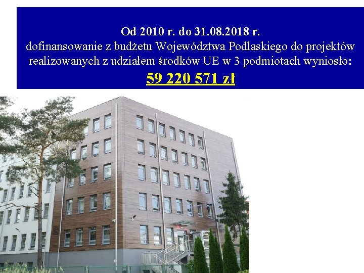 Od 2010 r. do 31. 08. 2018 r. dofinansowanie z budżetu Województwa Podlaskiego do