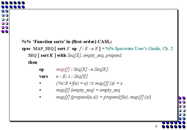 %% ‘Function sorts’ in (first-order) CASL: spec MAP_SEQ [ sort E op f :