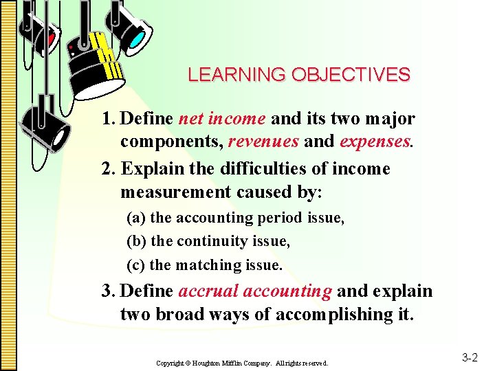 LEARNING OBJECTIVES 1. Define net income and its two major components, revenues and expenses.