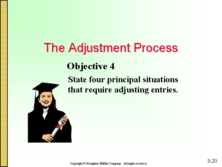 The Adjustment Process Objective 4 State four principal situations that require adjusting entries. Copyright