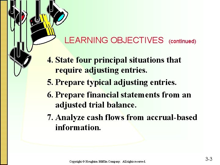 LEARNING OBJECTIVES (continued) 4. State four principal situations that require adjusting entries. 5. Prepare
