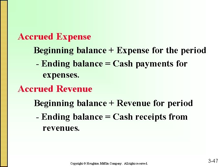 Accrued Expense Beginning balance + Expense for the period - Ending balance = Cash