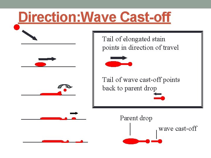Direction: Wave Cast-off Tail of elongated stain points in direction of travel . Tail