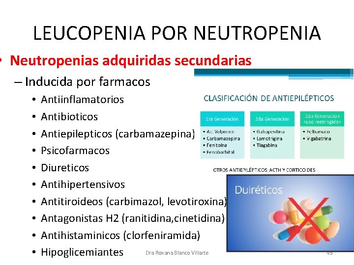 LEUCOPENIA POR NEUTROPENIA • Neutropenias adquiridas secundarias – Inducida por farmacos • • •