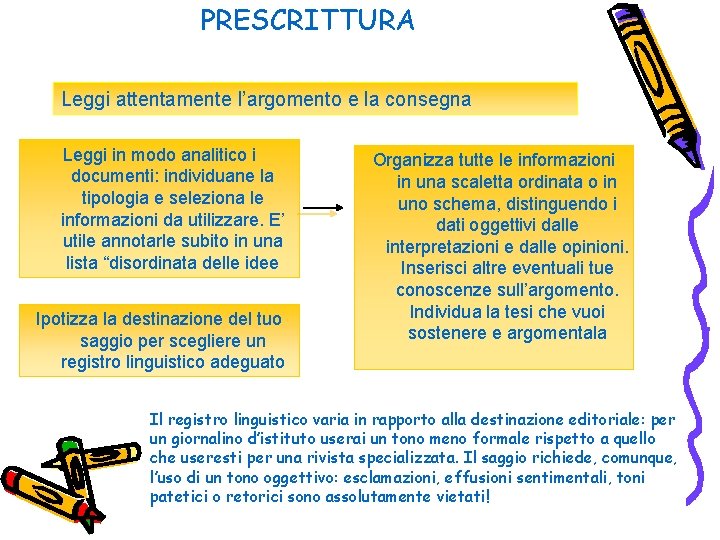 PRESCRITTURA Leggi attentamente l’argomento e la consegna Leggi in modo analitico i documenti: individuane