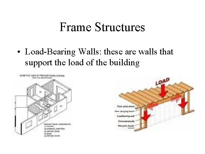 Frame Structures • Load-Bearing Walls: these are walls that support the load of the