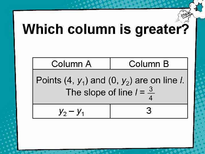Which column is greater? Column A Column B y 2 – y 1 3
