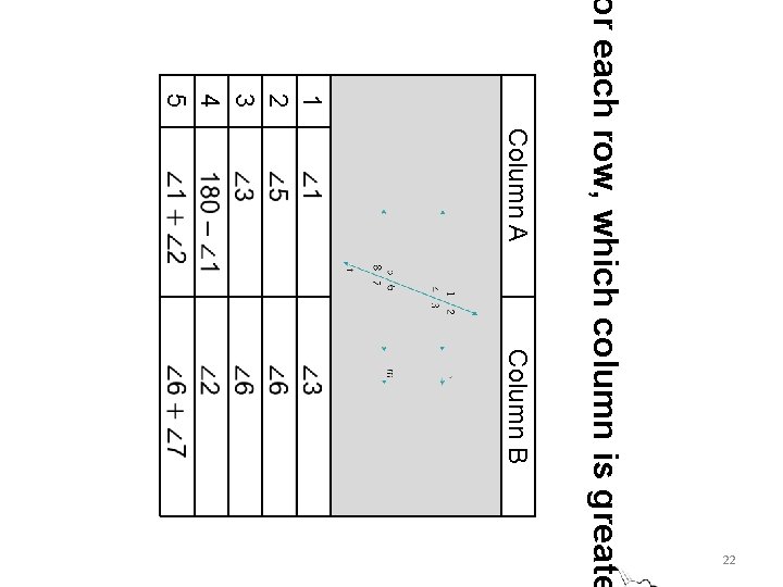 1 2 3 4 5 Column A Column B or each row, which column