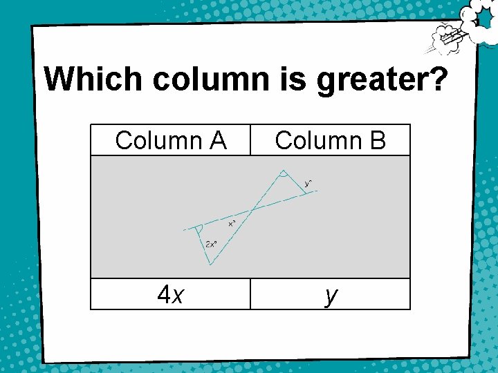 Which column is greater? Column A Column B 4 x y 25 