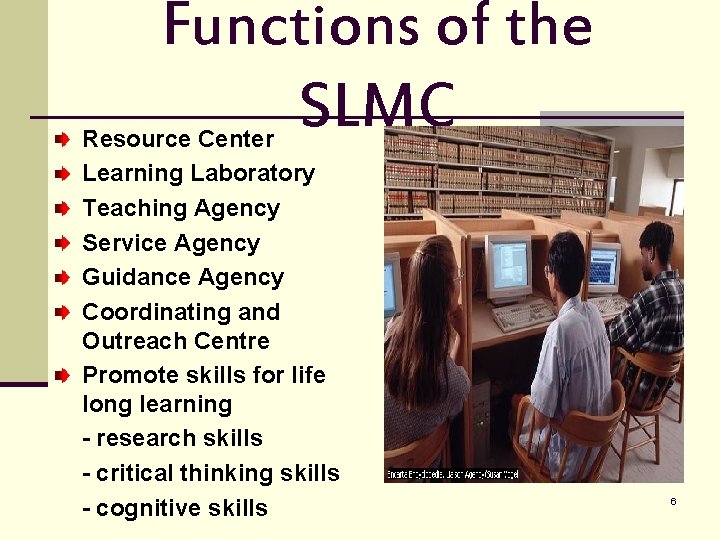 Functions of the SLMC Resource Center Learning Laboratory Teaching Agency Service Agency Guidance Agency