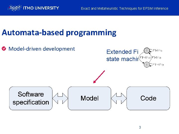 Exact and Metaheuristic Techniques for EFSM Inference Automata-based programming Model-driven development Extended Finitestate machine