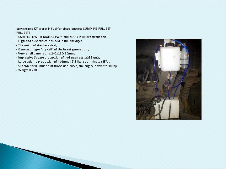 conversions KIT water in fuel for diesel engines CUMMINS FULL SET! - COMPLETE WITH conversions KIT water in fuel for diesel engines CUMMINS FULL SET! - COMPLETE WITH