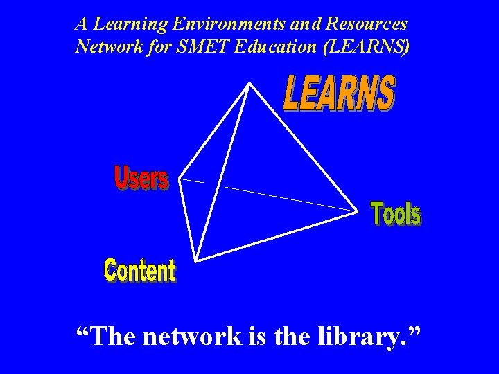 A Learning Environments and Resources Network for SMET Education (LEARNS) “The network is the