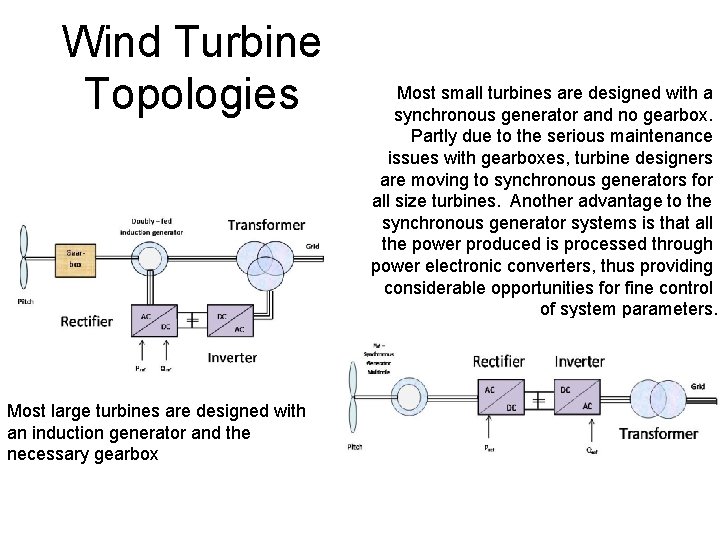 Wind Turbine Topologies Most large turbines are designed with an induction generator and the