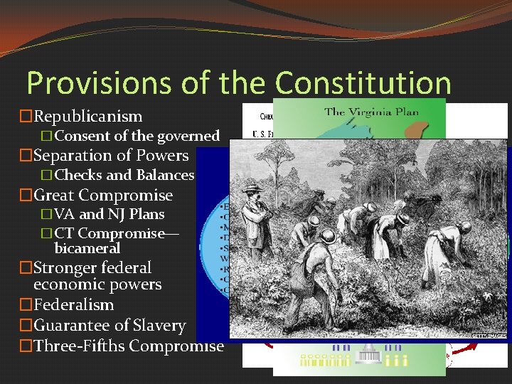 Provisions of the Constitution �Republicanism �Consent of the governed �Separation of Powers �Checks and