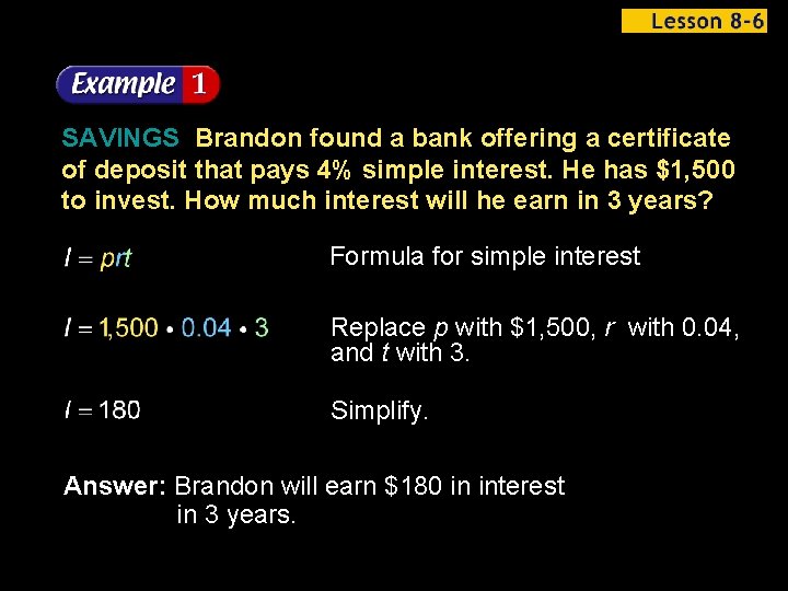 SAVINGS Brandon found a bank offering a certificate of deposit that pays 4% simple