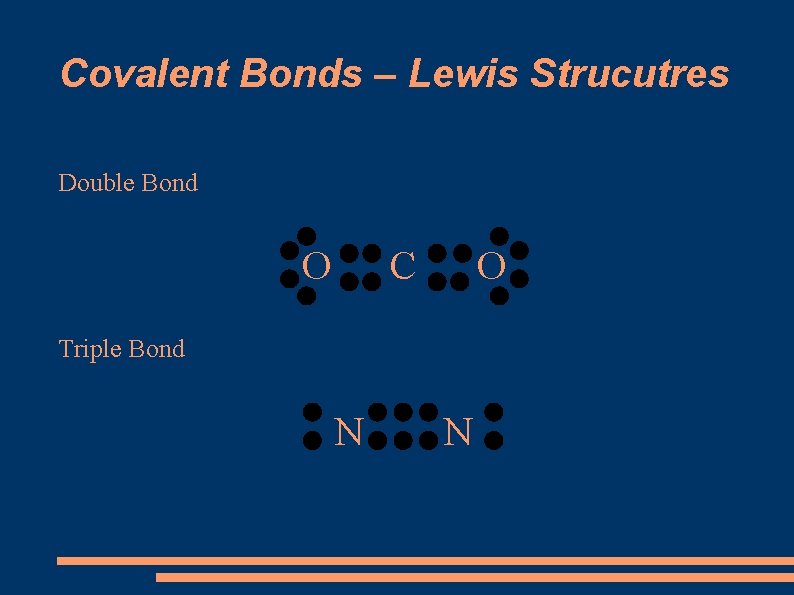 Covalent Bonds – Lewis Strucutres Double Bond O C O Triple Bond N N