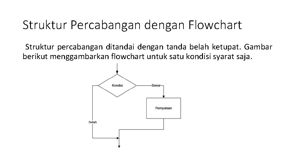 Struktur Percabangan dengan Flowchart Struktur percabangan ditandai dengan tanda belah ketupat. Gambar berikut menggambarkan