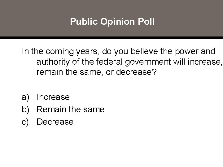 Public Opinion Poll In the coming years, do you believe the power and authority