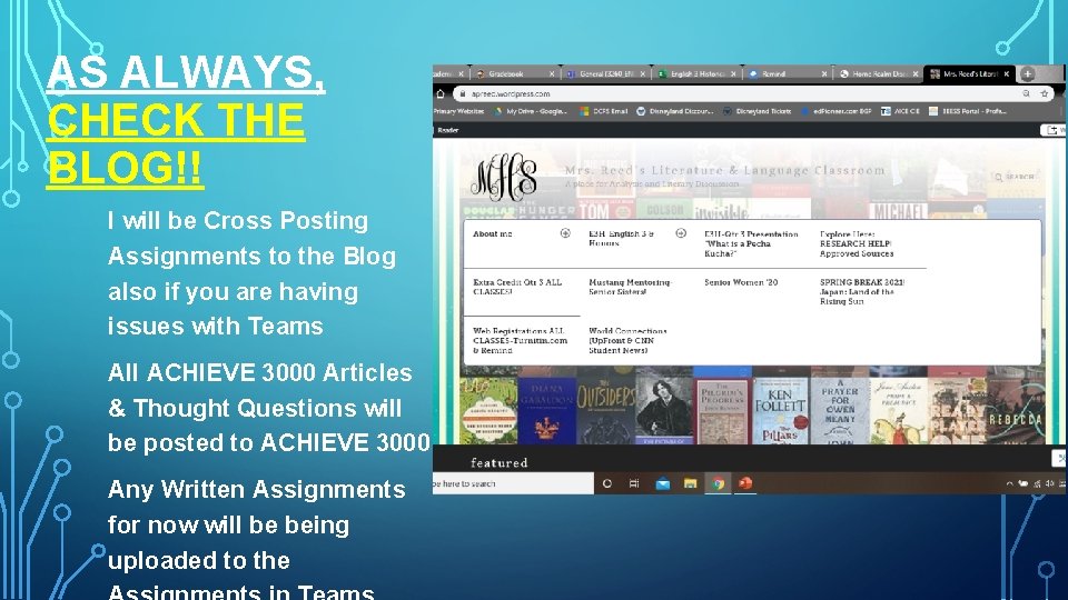 AS ALWAYS, CHECK THE BLOG!! I will be Cross Posting Assignments to the Blog