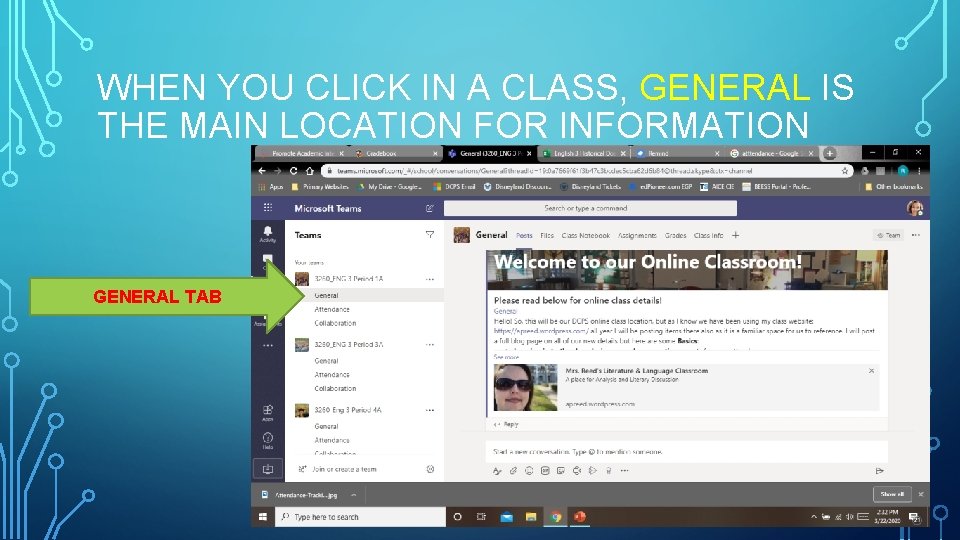 WHEN YOU CLICK IN A CLASS, GENERAL IS THE MAIN LOCATION FOR INFORMATION GENERAL