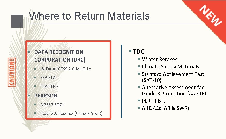 Where to Return Materials § DATA RECOGNITION CORPORATION (DRC) § WIDA ACCESS 2. 0