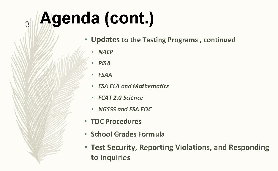 3 Agenda (cont. ) • Updates to the Testing Programs , continued • NAEP