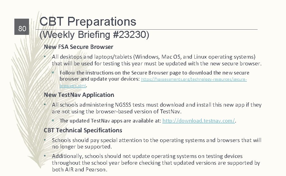80 CBT Preparations (Weekly Briefing #23230) New FSA Secure Browser • All desktops and