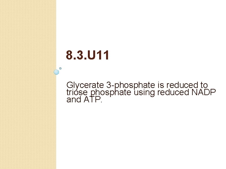 8. 3. U 11 Glycerate 3 -phosphate is reduced to triose phosphate using reduced