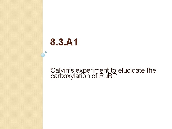 8. 3. A 1 Calvin’s experiment to elucidate the carboxylation of Ru. BP. 