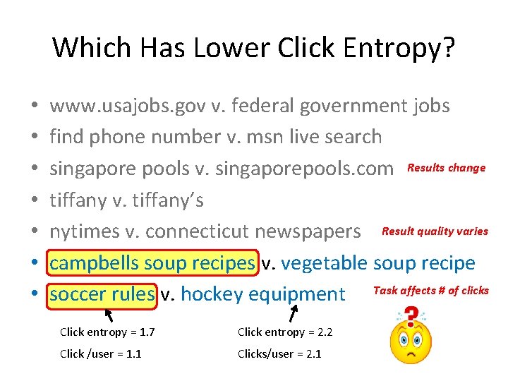 Which Has Lower Click Entropy? • • www. usajobs. gov v. federal government jobs