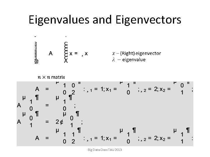 Eigenvalues and Eigenvectors Big Data Class TAU 2013 